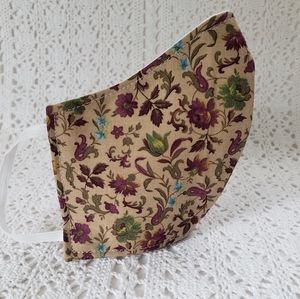 Face Mask Floral Maroon Beige Handmade USA